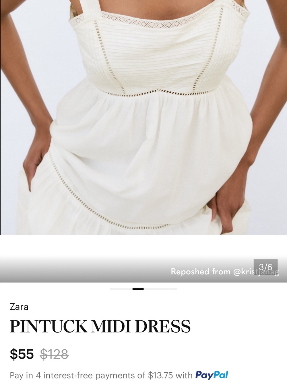 ZARA WHITE PINTUCK COTTON TIERED LIGHTWEIGHT SHOULDER STRAP RUFFLED BOTTOM SZ S - Picture 7 of 9